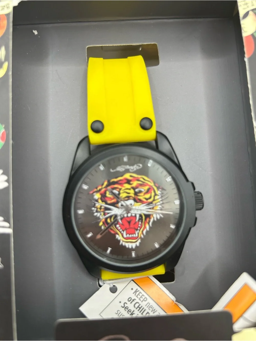 Ed Hardy yellow rubber wristband watch NIB